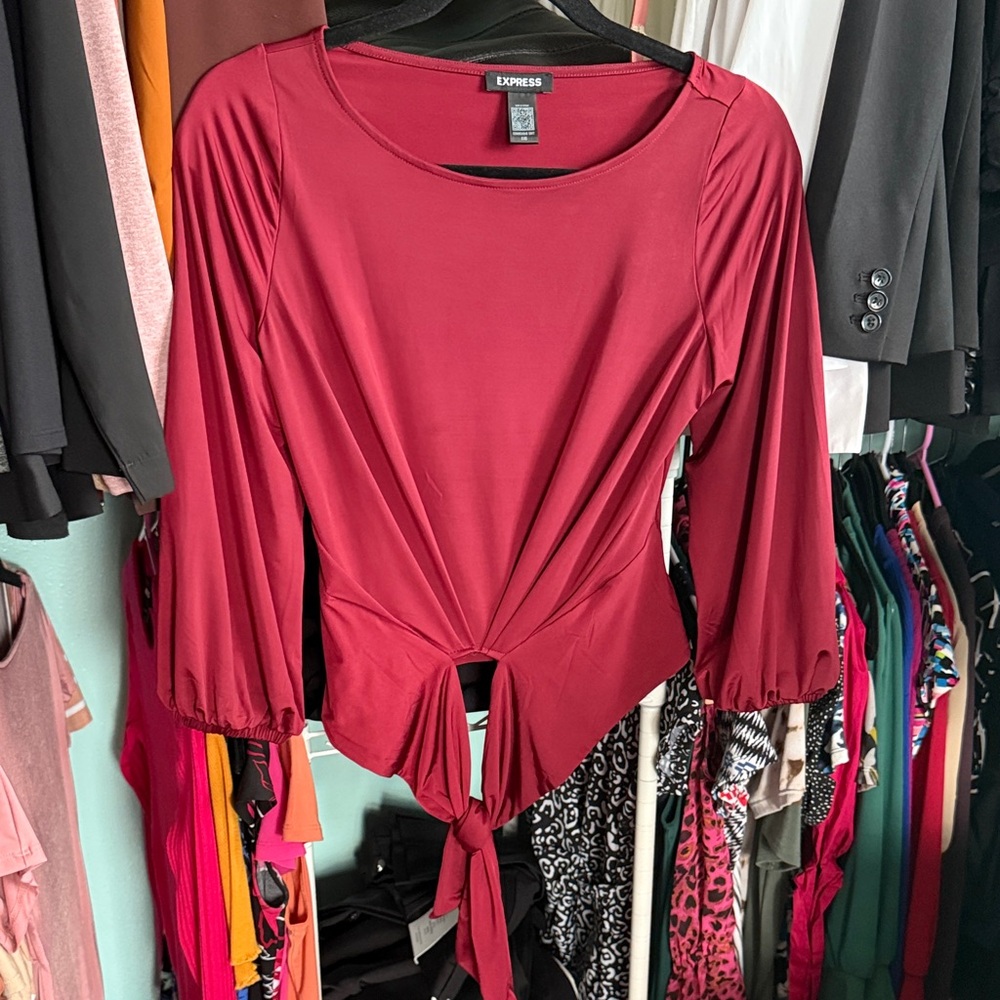 Express Women's Burgundy Tie-Front Blouse